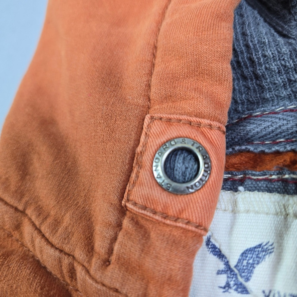 Vintage Y2K Fit American Eagle Hoodie Men Medium Orange Full Zip Distressed Hobo - Picture 11 of 16